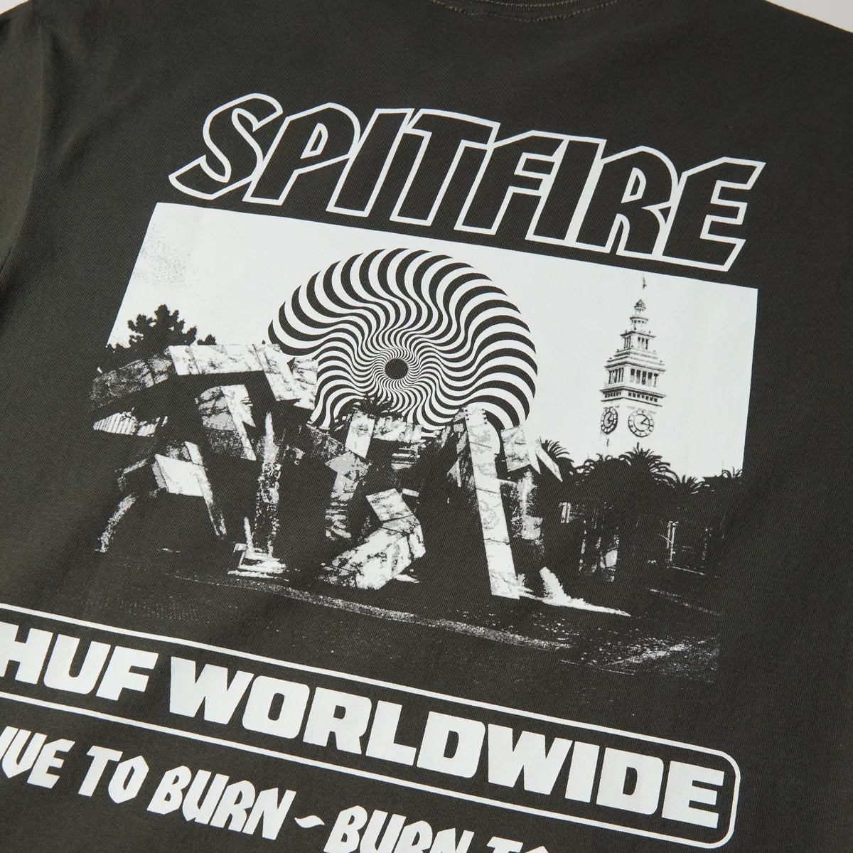 Tee Shirt Huf x Spitfire Burn Heavyweight Washed Black
