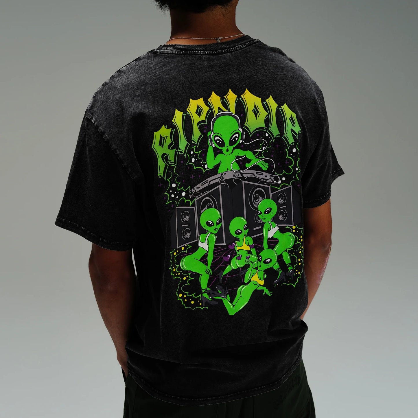 Tee-shirt RipNDip Galactic Dance Floor Black Mineral Wash