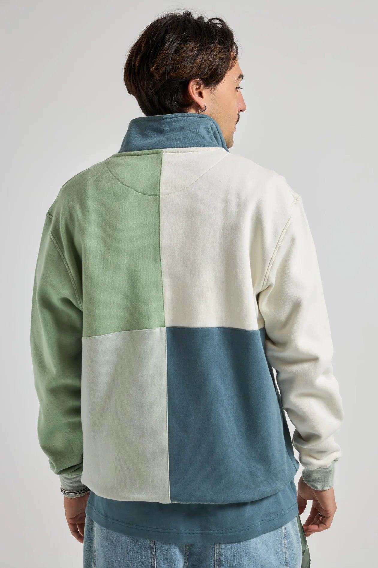 Crewneck Trendsplant Color Block Quarter Zip Salted Moss