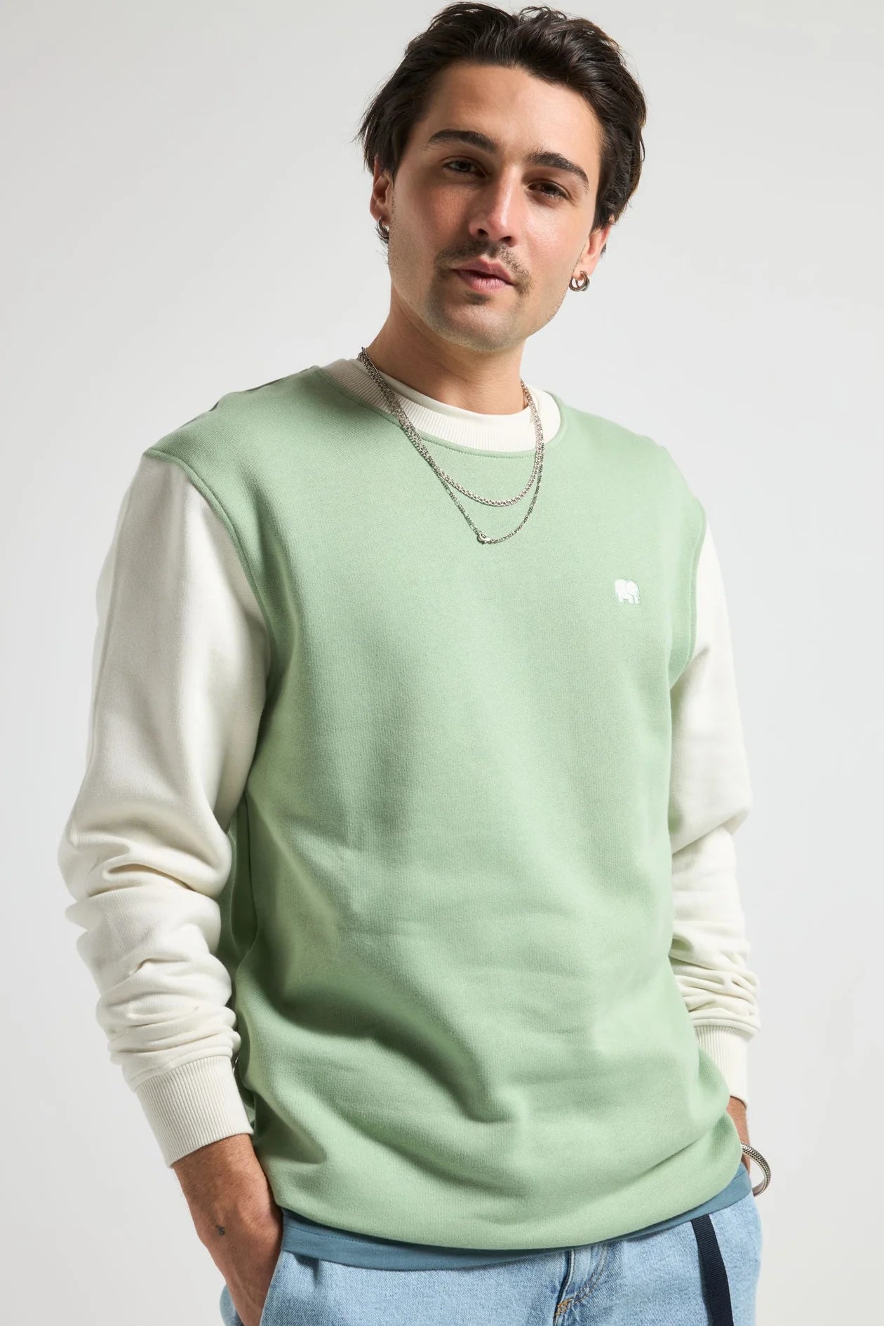 Crewneck Trendsplant Color Block Salted Moss