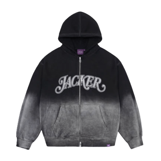 Sweat Zip Jacker Curve Logo Gradient Washed Black