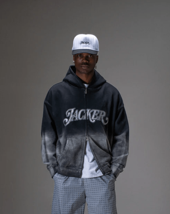 Sweat Zip Jacker Curve Logo Gradient Washed Black