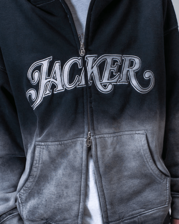 Sweat Zip Jacker Curve Logo Gradient Washed Black