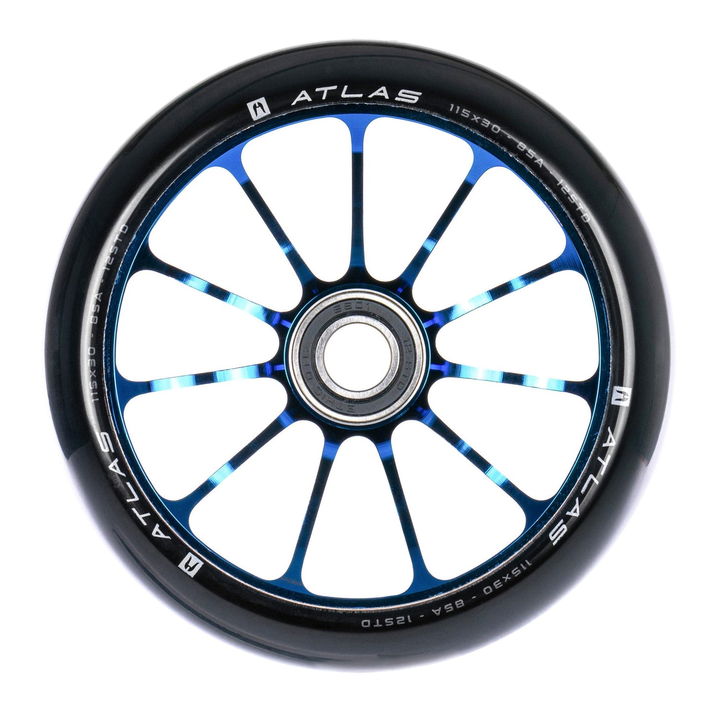 Roue de Trottinette Ethic Atlas 115mm 12std Bleu Chrome