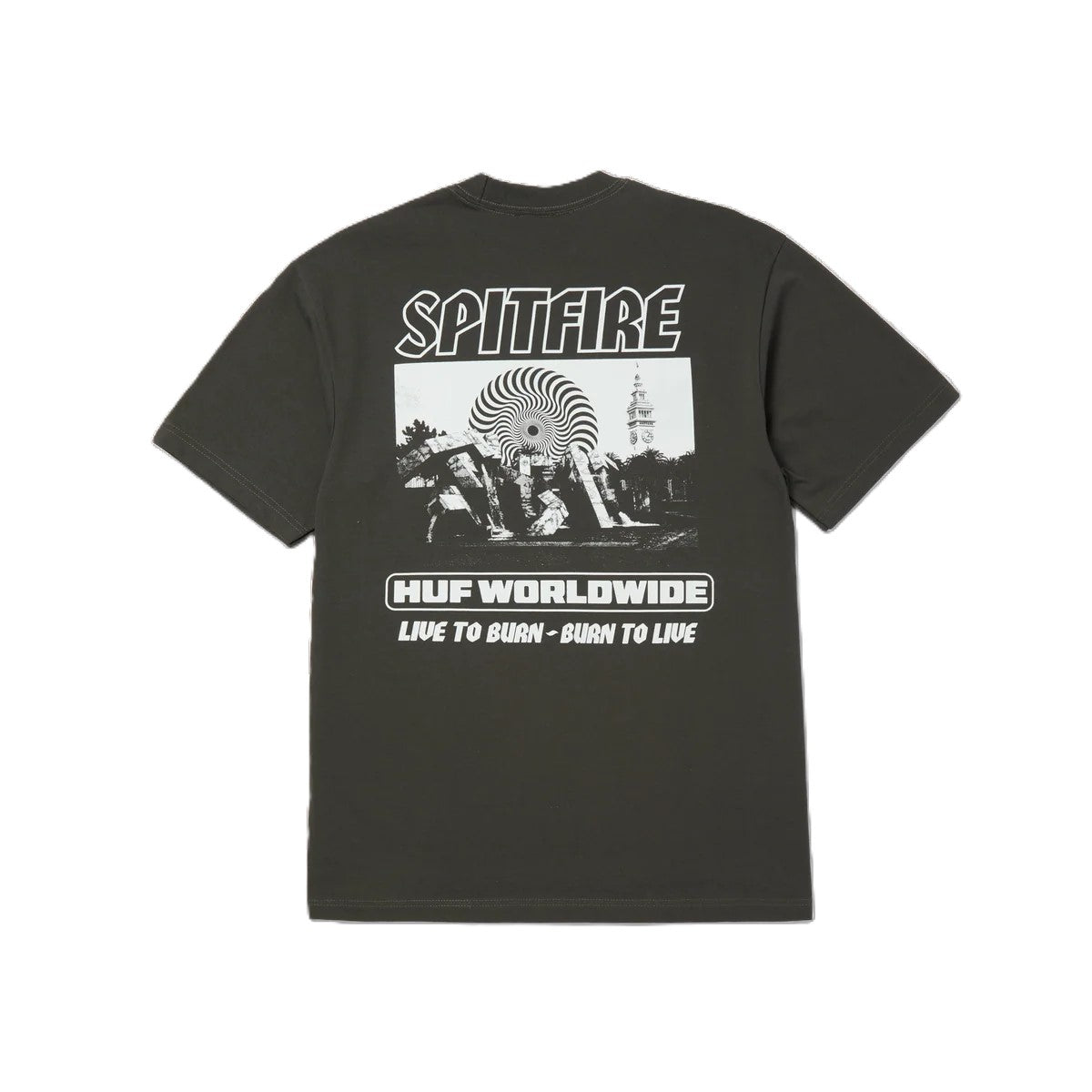 Tee Shirt Huf x Spitfire Burn Heavyweight Washed Black